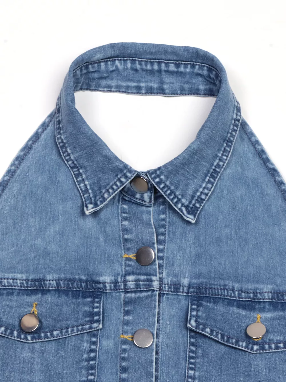 Halter Neck Button-Front Denim Dress, image 6