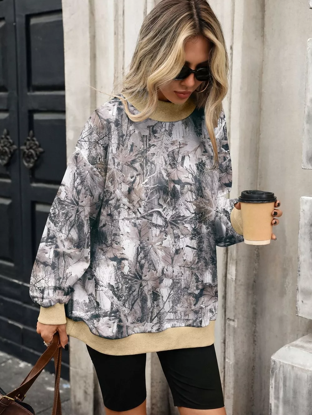 Camouflage Print Mock Neck Sweatshirt, image 18