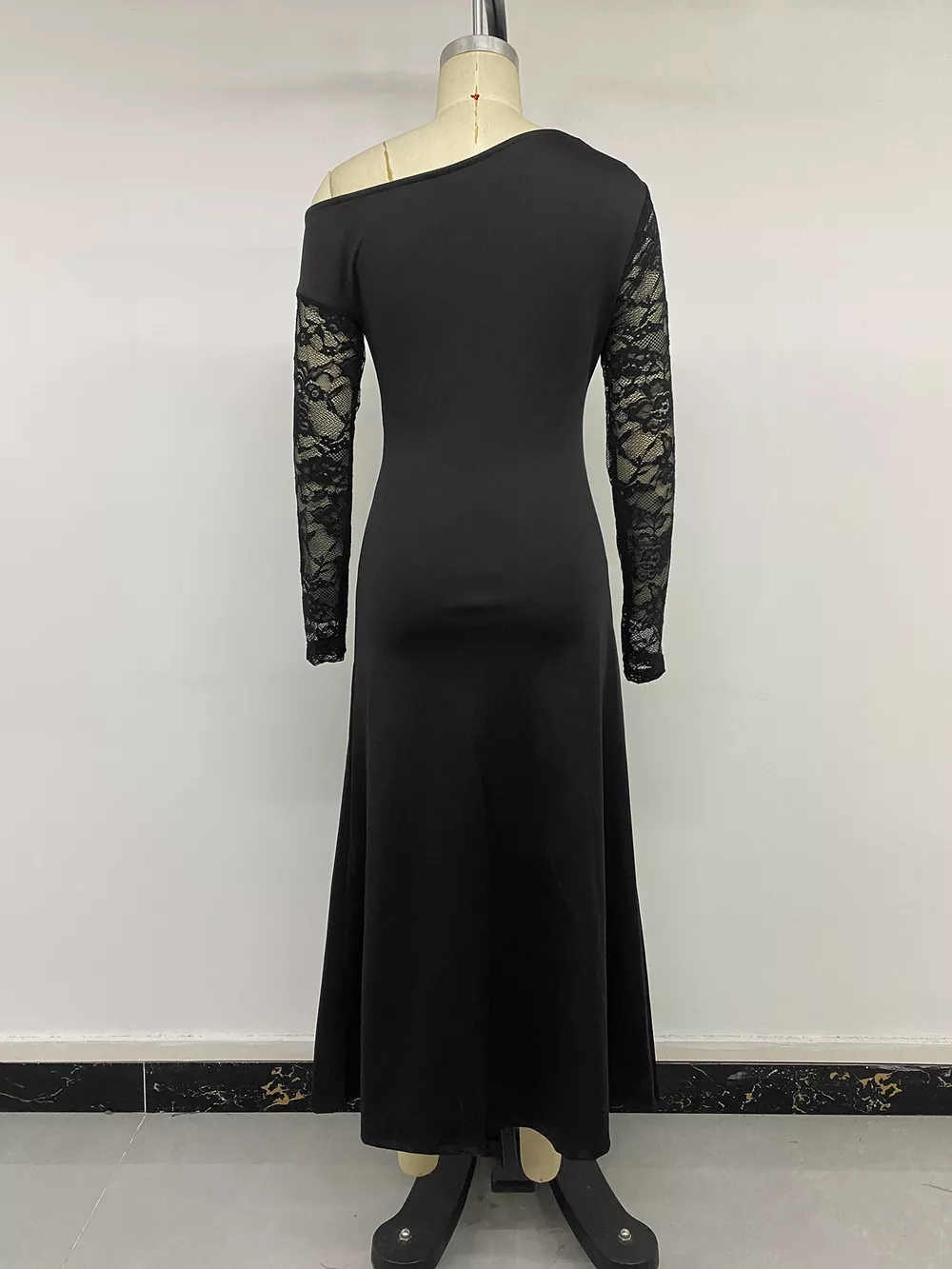 One-Shoulder Lace Sleeve Maxi Dress, image 12