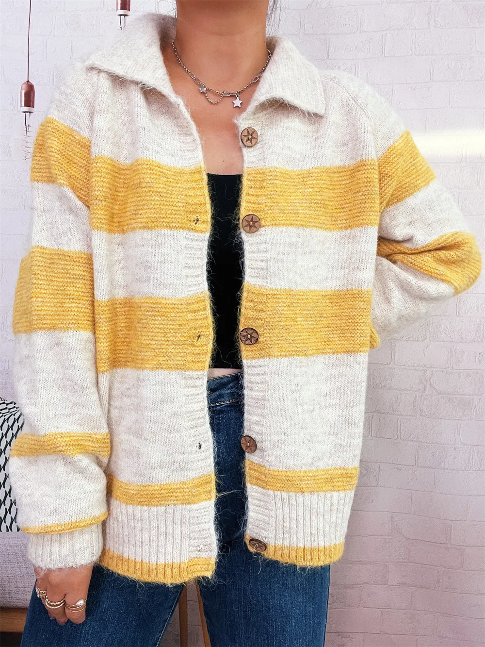 Striped Button-Up Cozy Cardigan, image 19