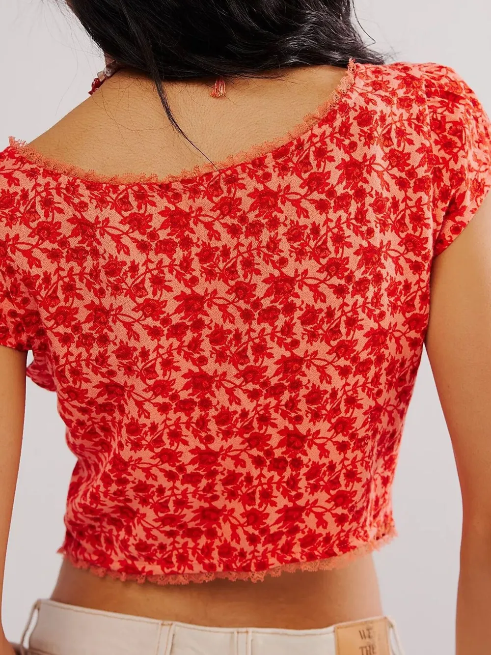Floral Print Cap Sleeve Cropped Top, image 10
