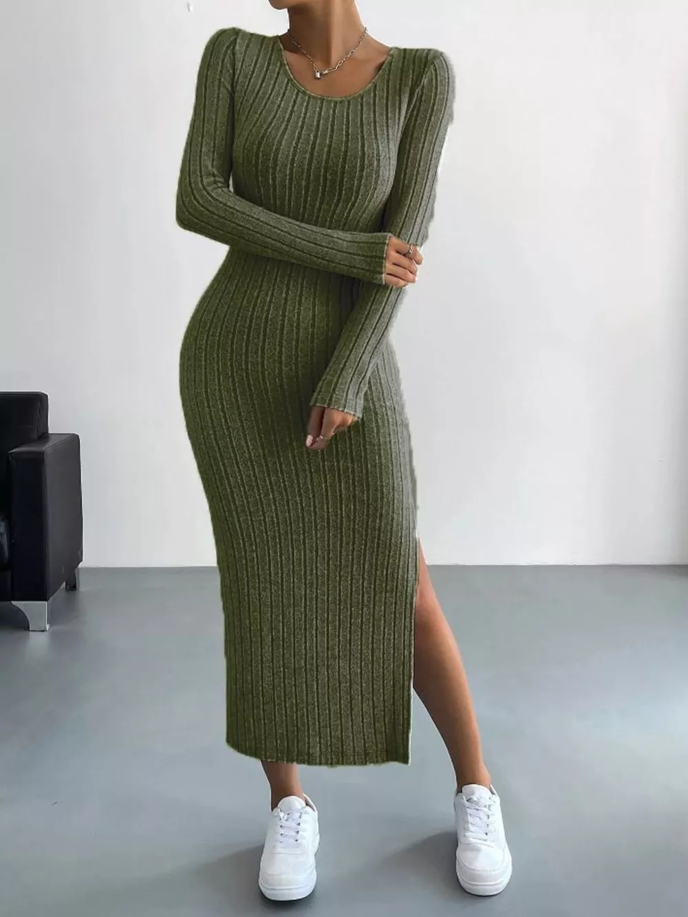 Full Size Ribbed Knit Bodycon Midi Dress Plus Size, image 9