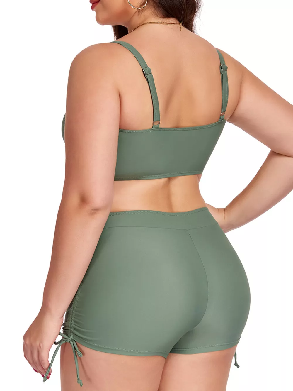 Plus Size Ruched Drawstring Swim Set, image 8