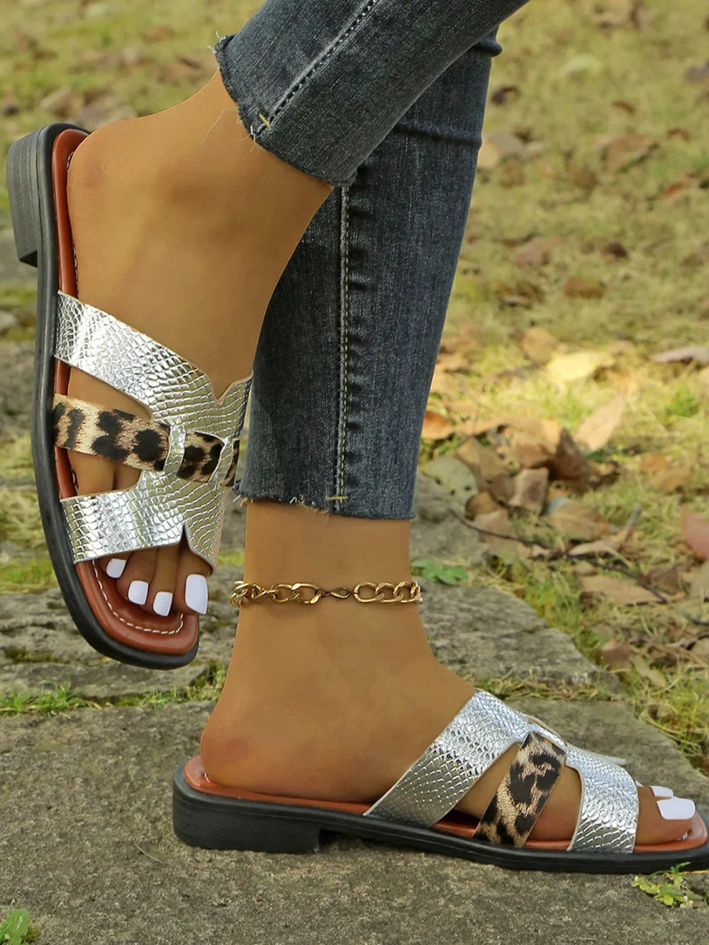 Leopard Print Buckle Strap Sandals, image 6