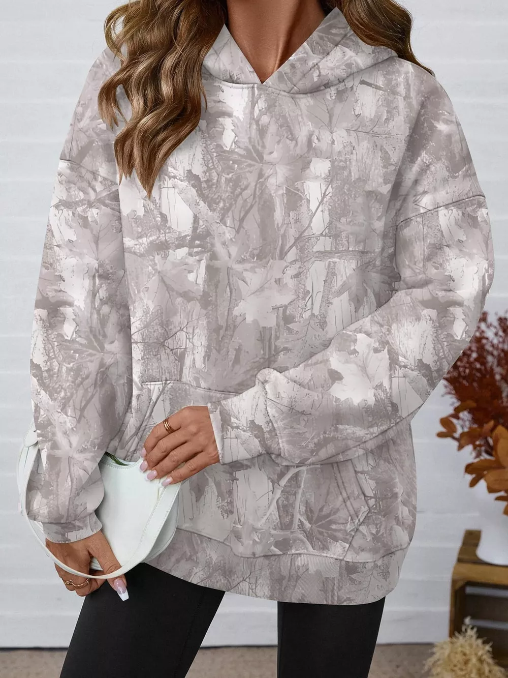 Printed Kangaroo Pocket Oversized Hoodie, image 8