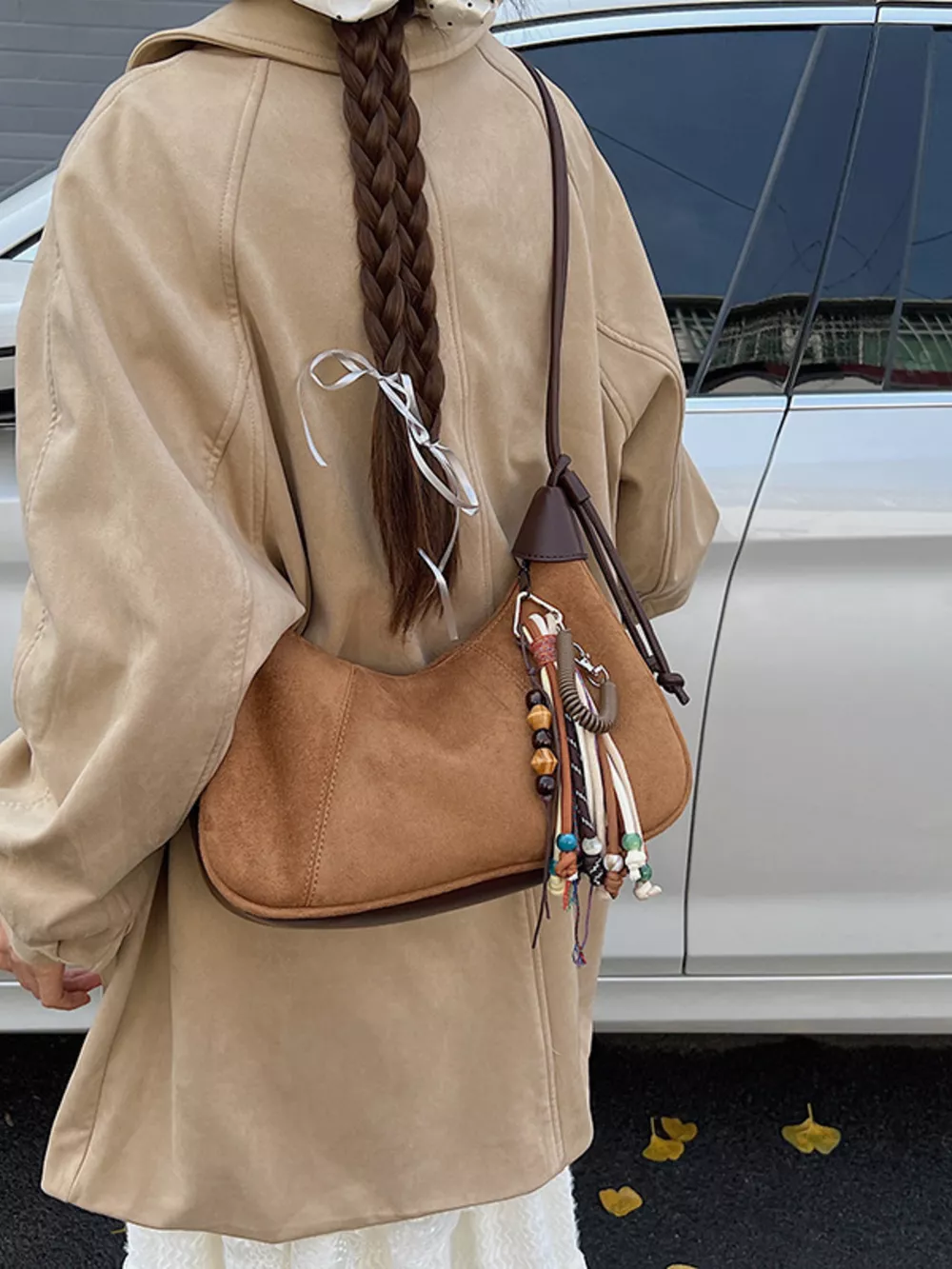 Vintage Suede Tassel Shoulder Bag, image 7