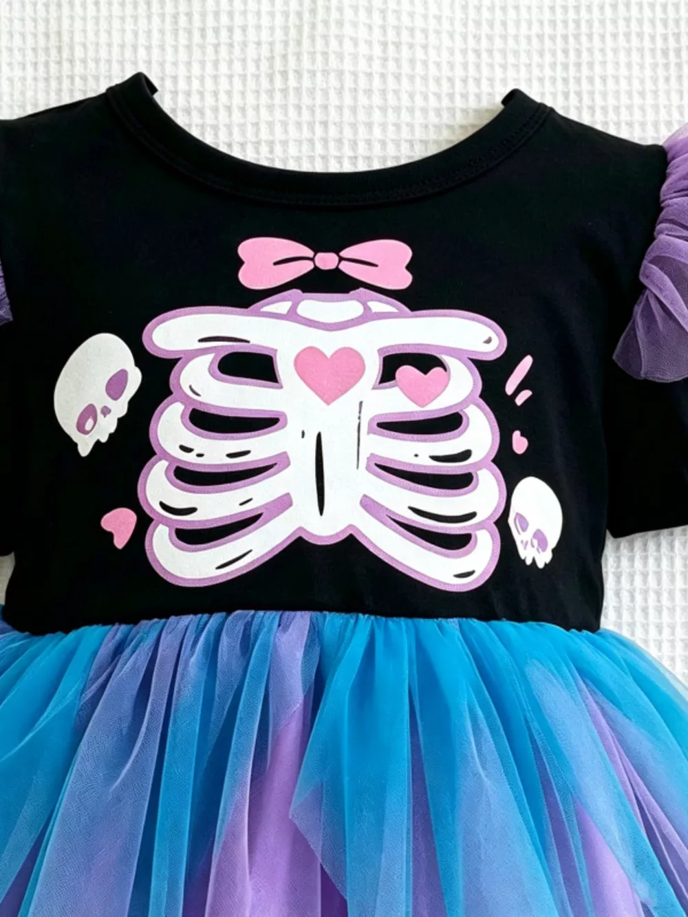 Children's Halloween Skeleton Graphic Tulle Tutu Dress, image 3