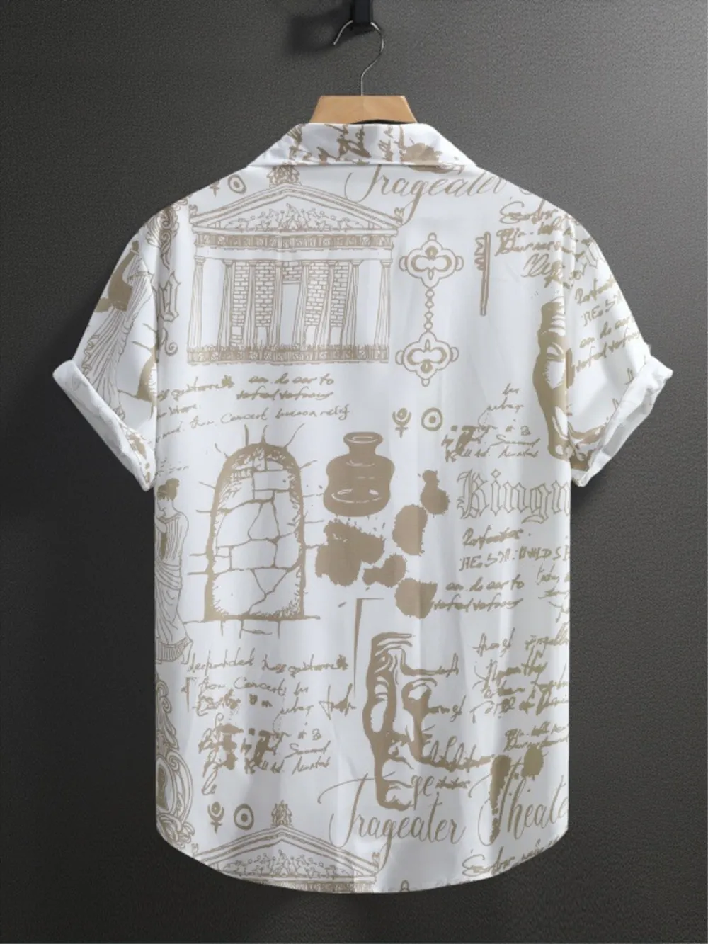 Men's Vintage Art Print Short Sleeve Button-Up Shirt, image 3