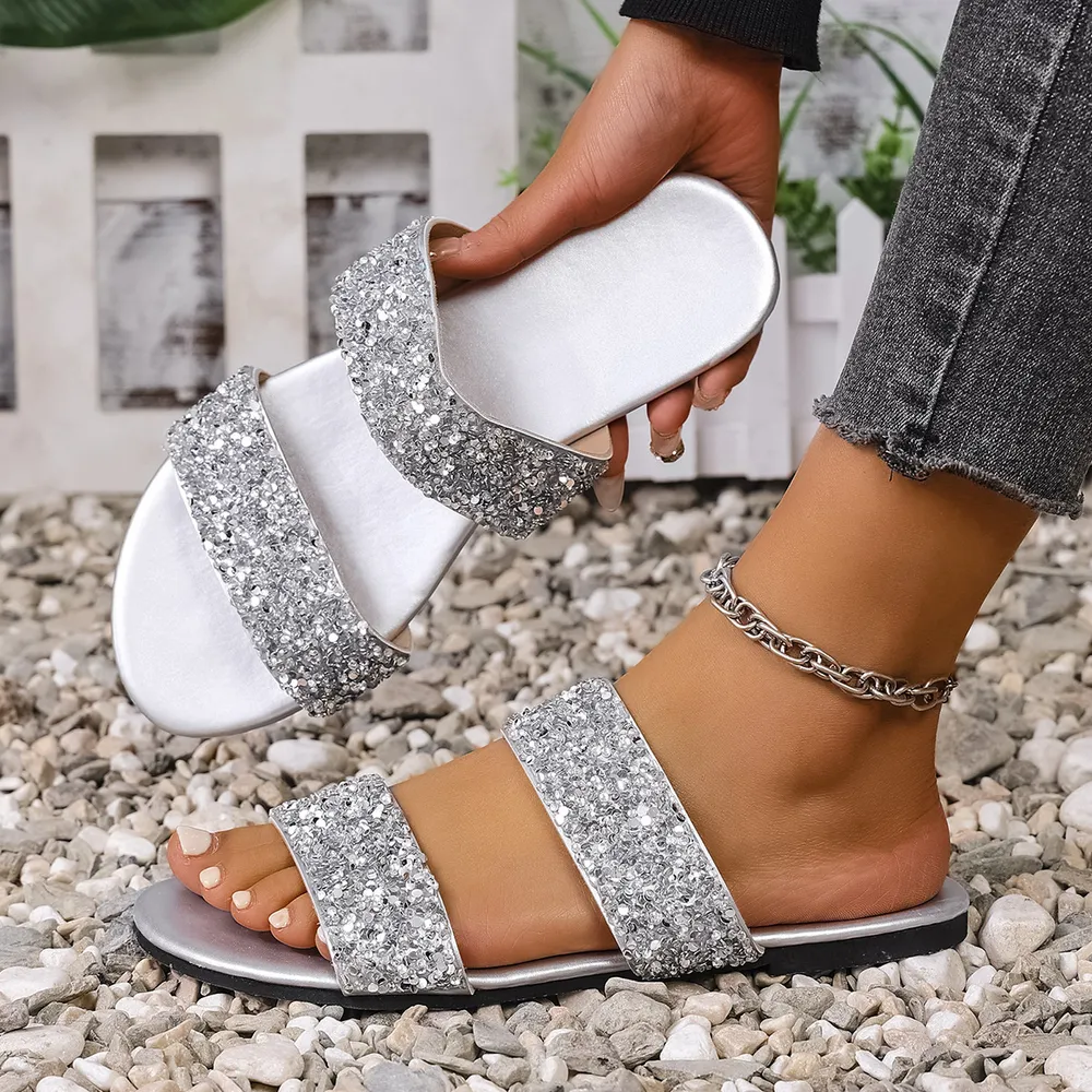 Sequin Open Toe Flats Sandals, image 16