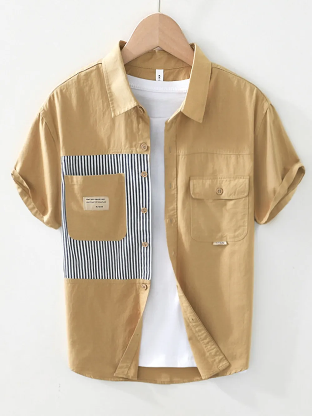 Men's Striped Button Front Short Sleeve Shirt, image 2