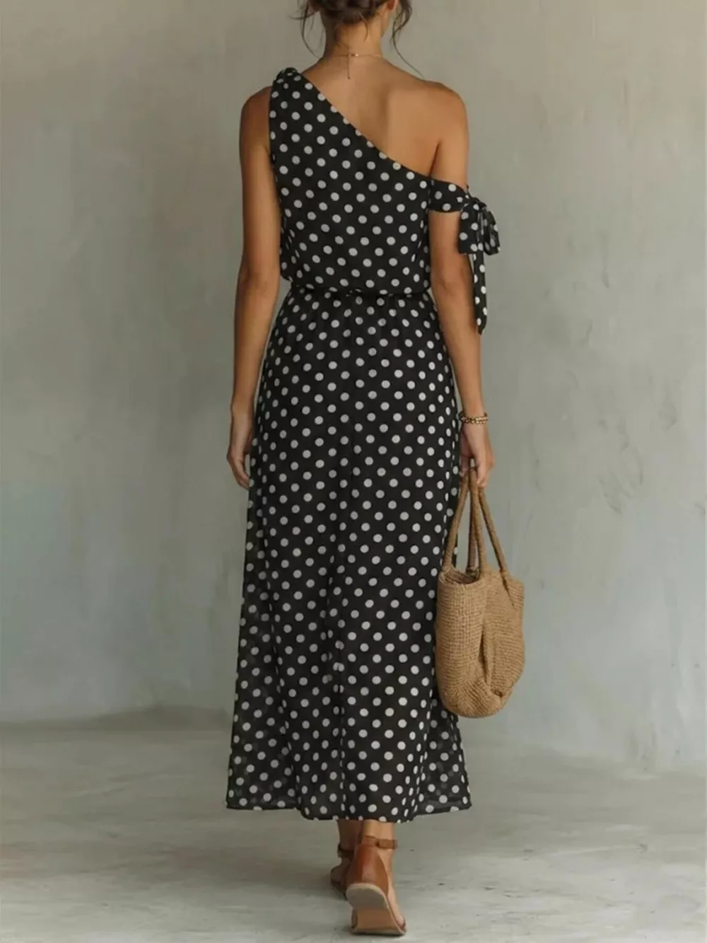 Full Size Polka Dot One-Shoulder Maxi Dress Plus Size, image 2