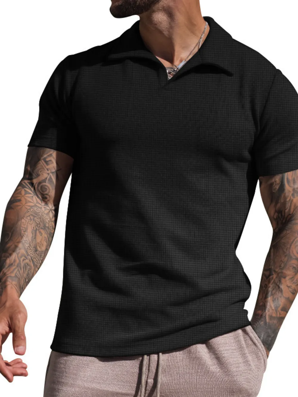 Men's Plus Size Textured Short Sleeve Polo Shirt