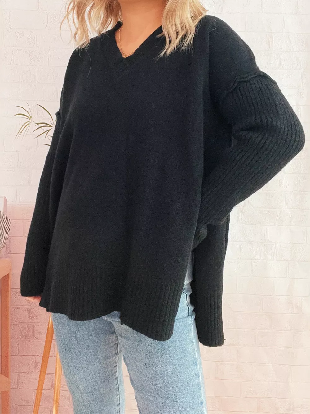 V-Neck Dropped Shoulder Sweater, image 17