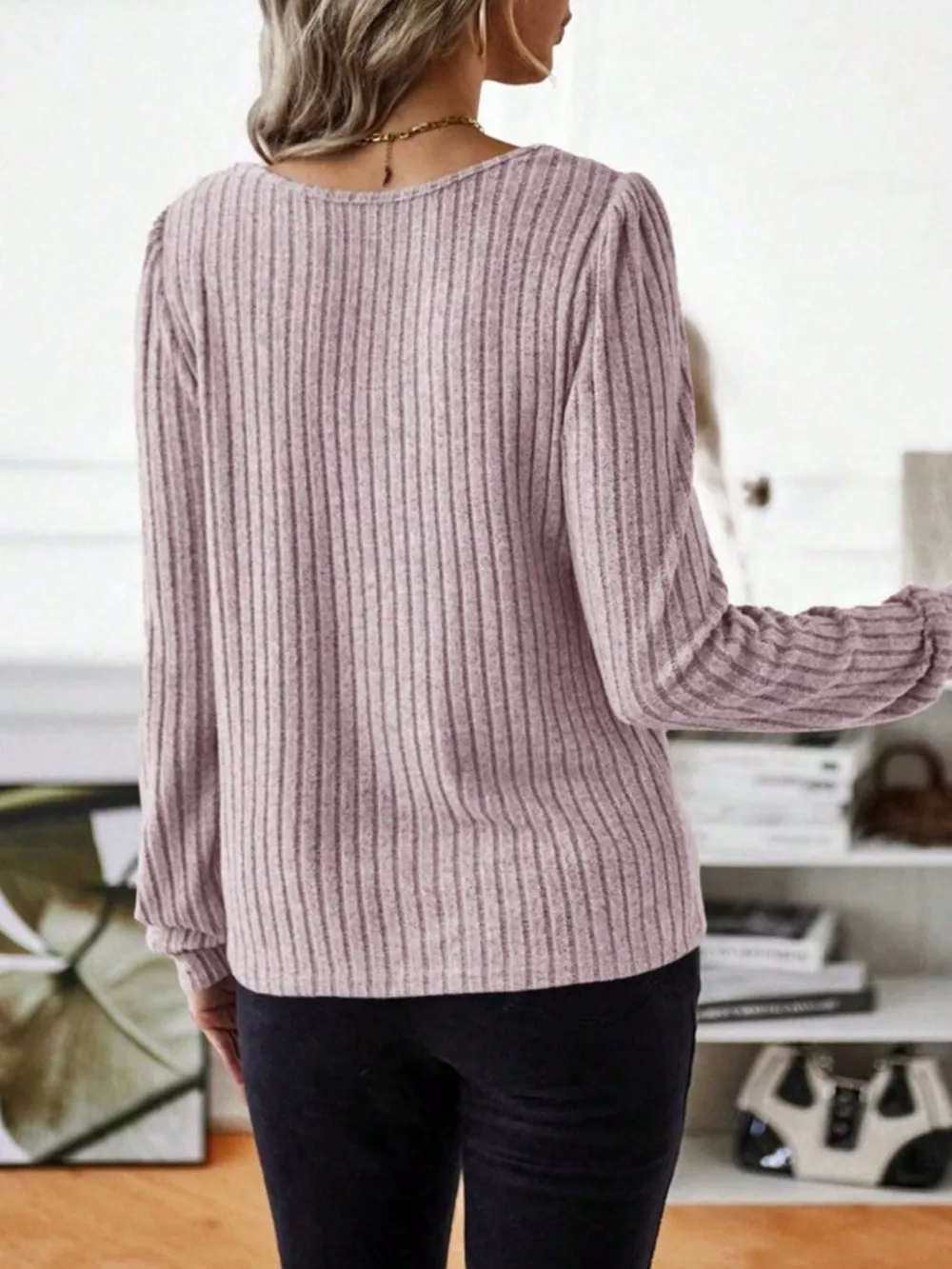 Ribbed Knit Long Sleeve T-Shirt, image 14