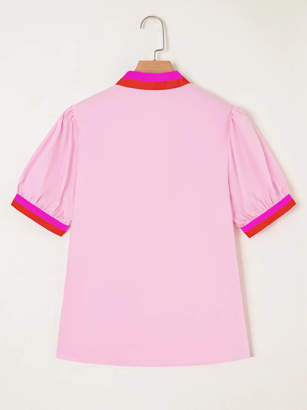 Contrast Trim Notched Short Sleeve Blouse, image 12