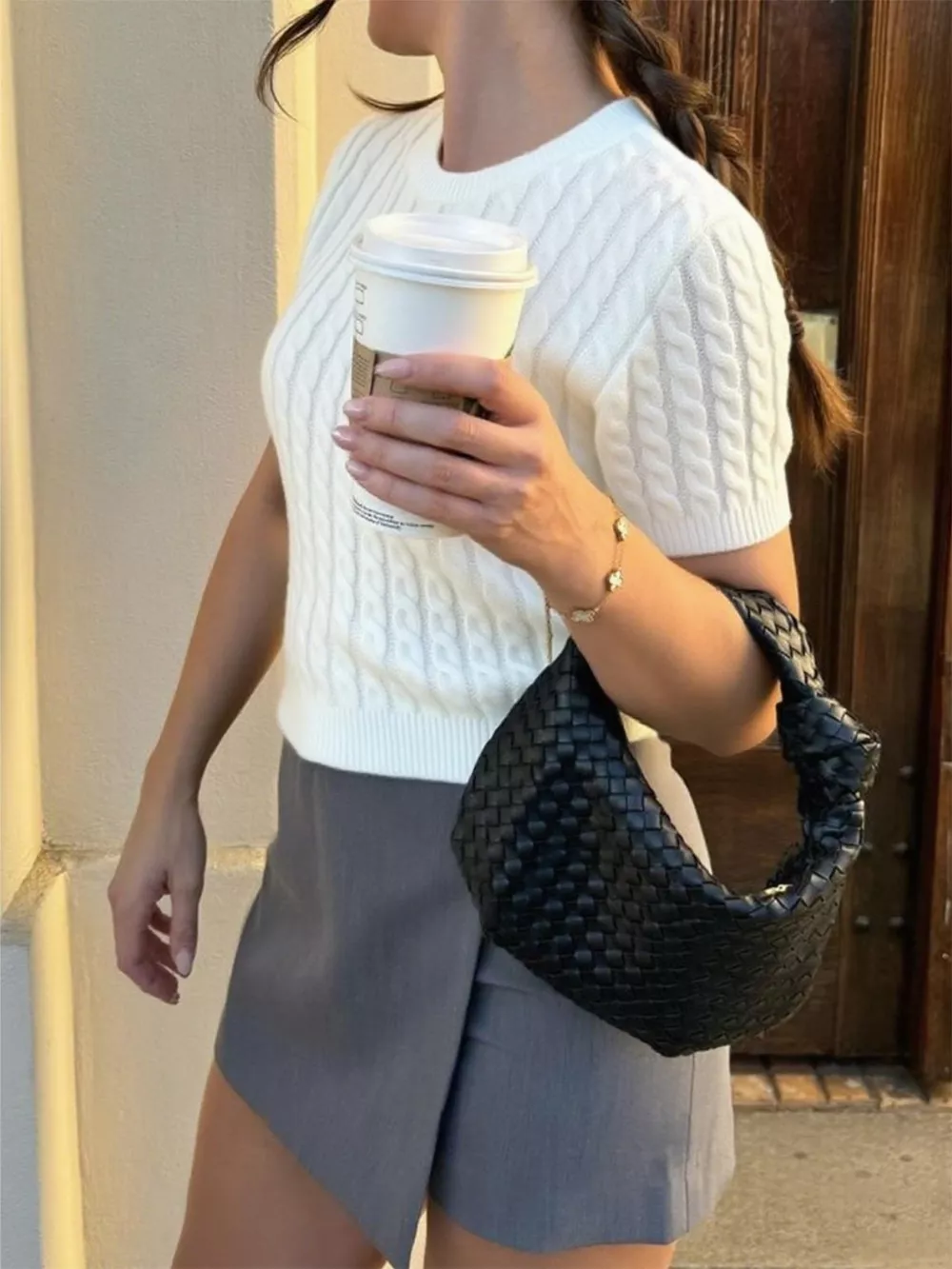 Cable-Knit Short Sleeve Sweater, image 4