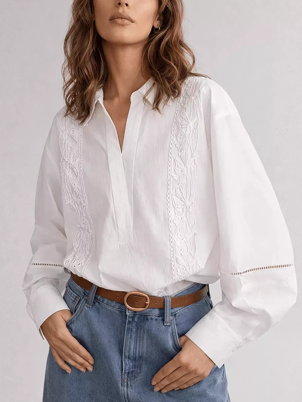 Lace Detail Long Sleeve Shirt, image 2