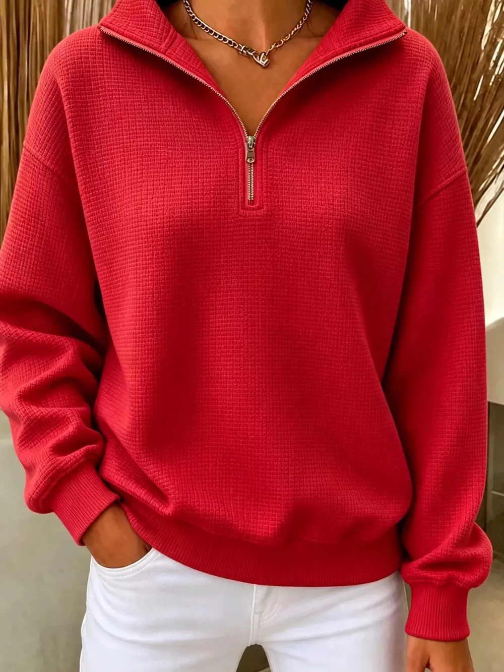 Full Size Waffle Knit Quarter-Zip Sweatshirt Plus Size, image 11