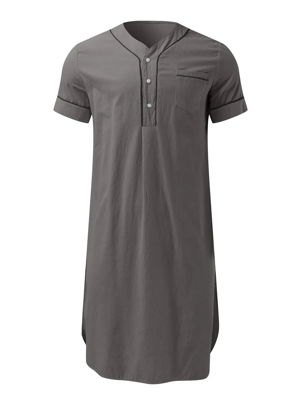 Men's Full Size Button Detail Short Sleeve Lounge Dress Plus Size, image 6