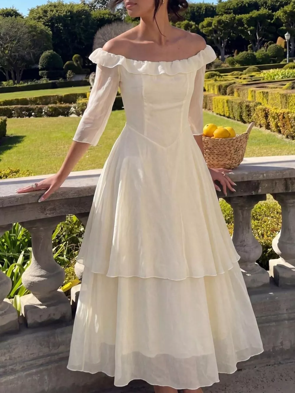 Off-Shoulder Layered Midi Dress, image 3