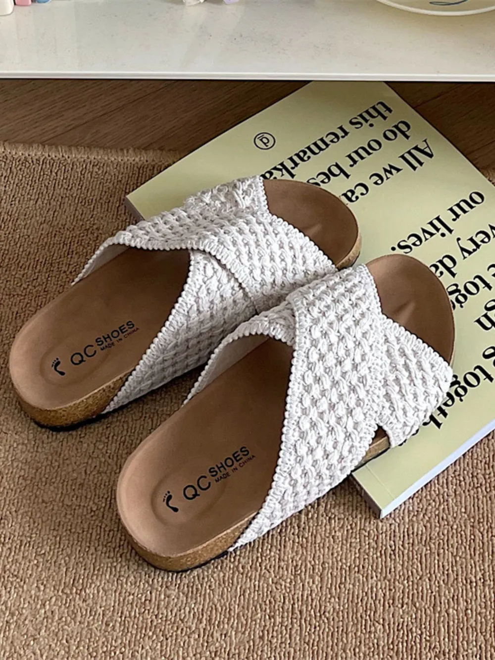 Cross Strap Woven Pattern Comfort Sandals, image 4