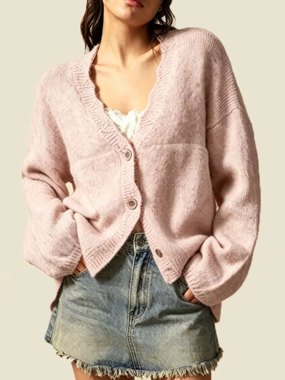 V-Neck Button-Down Knit Cardigan, image 8