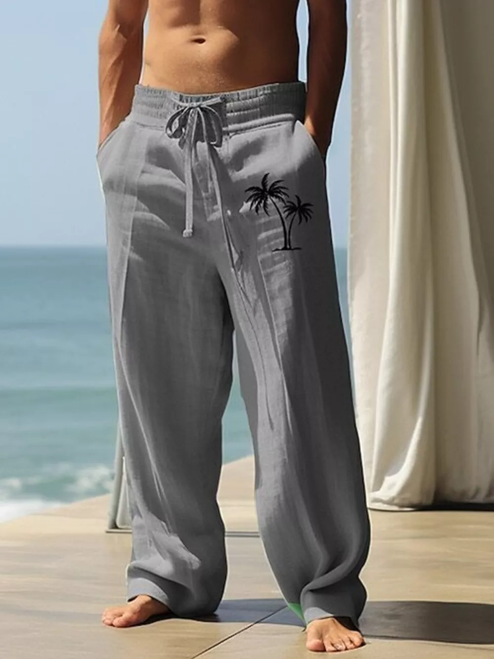 Men's Full Size  Palm Tree Wide Leg Pants Set Plus Size, image 5