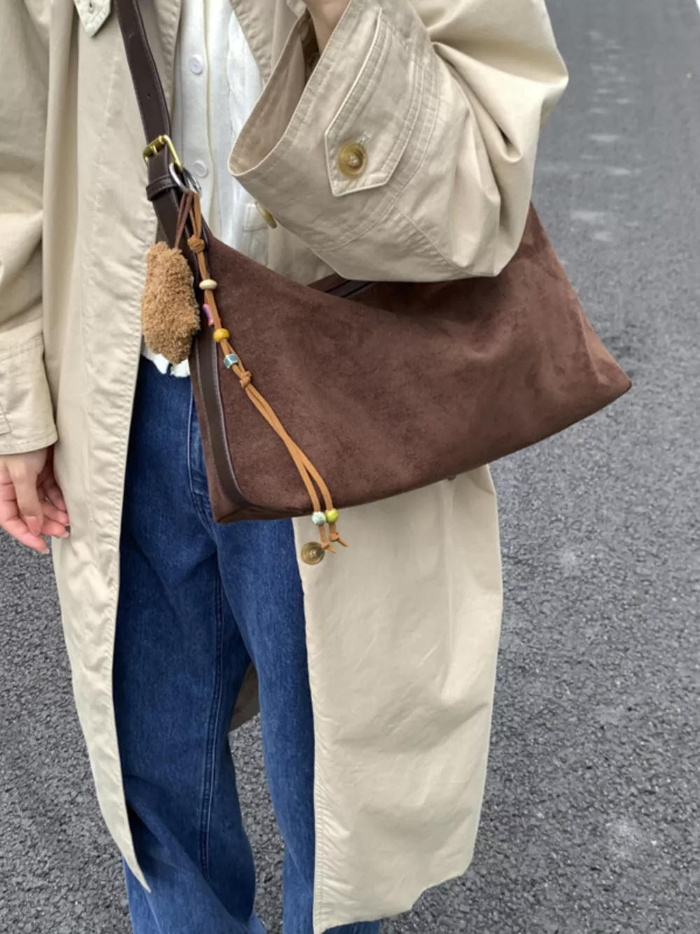 Solid Color Suede Hobo Crossbody Bag, image 18