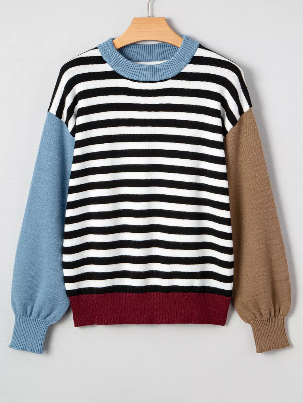 Striped Panels Colorblock Sleeve Sweater, image 9