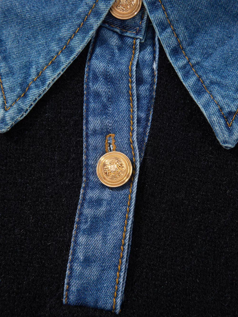 Denim Patchwork Collar Cuffed Casual Sweater, image 11