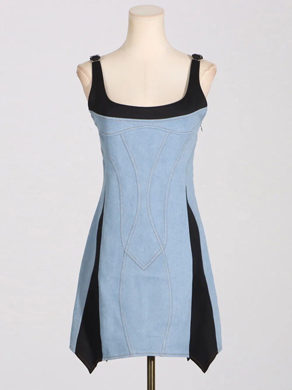 Contrast Adjustable Strap Denim Dress, image 4
