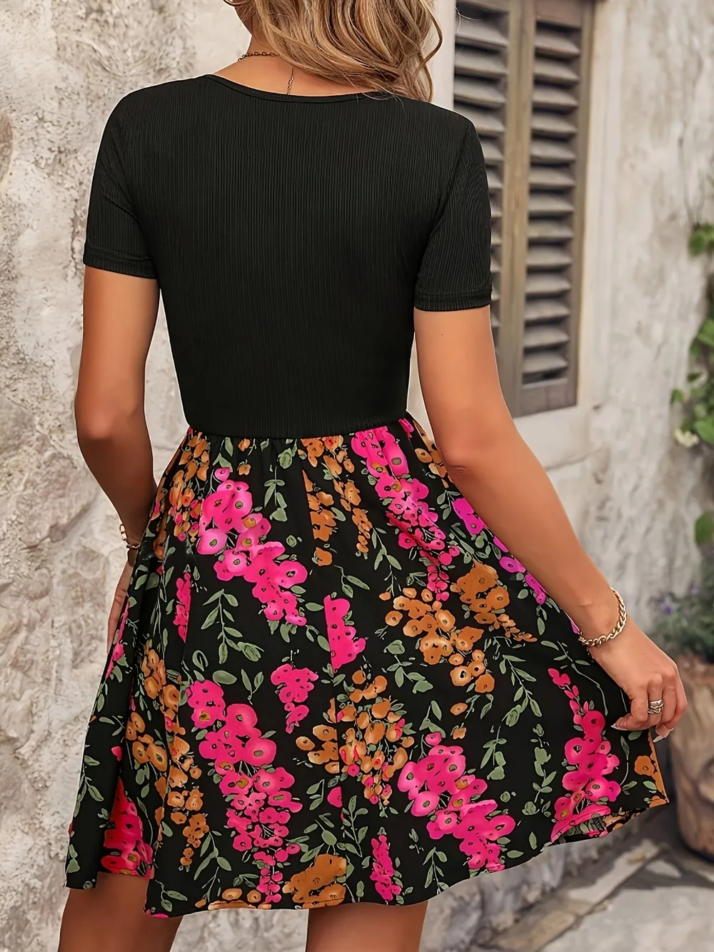 Floral Print Short Sleeve Mini Dress, image 9