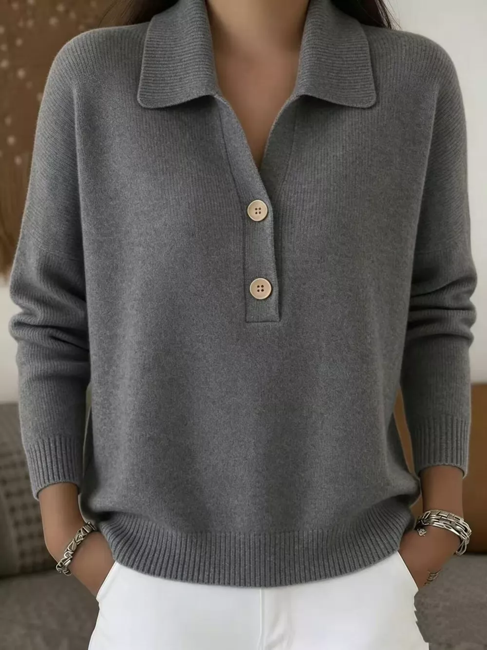 Ribbed Knit Button Detail Sweater, image 6