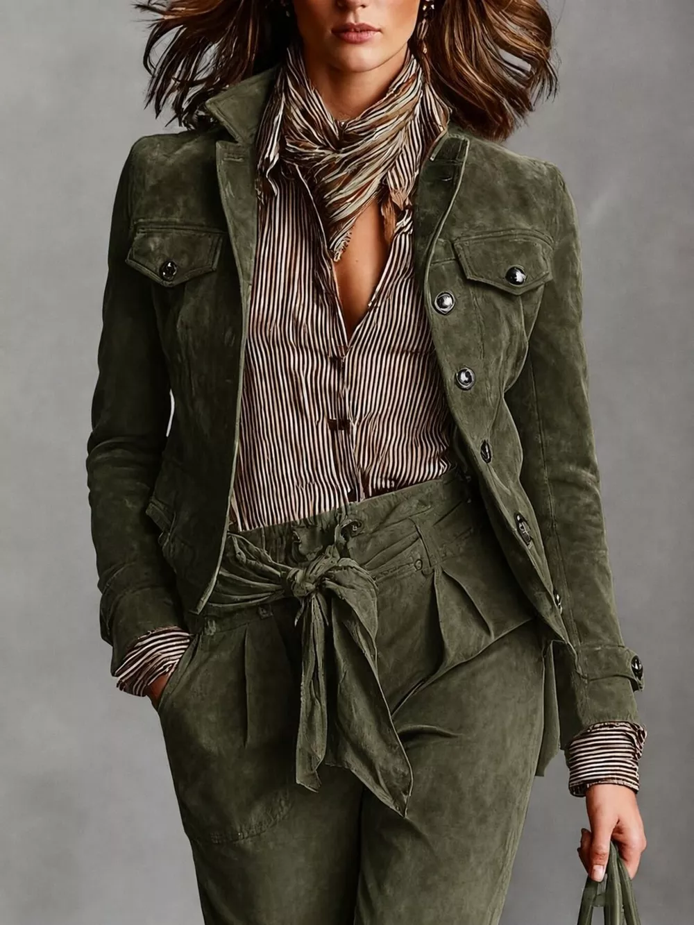 Full Size Suede Utility Blazer with Button-Front Detail Plus Size, image 4