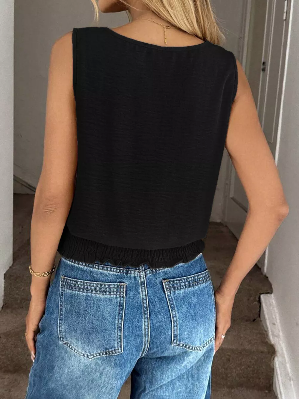Smocked Waist Round Neck Tank, image 13