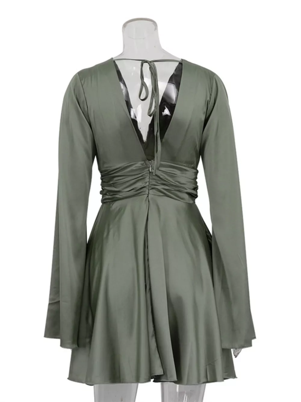 V-Neck Satin Mini Dress with Flowy Sleeves, image 6