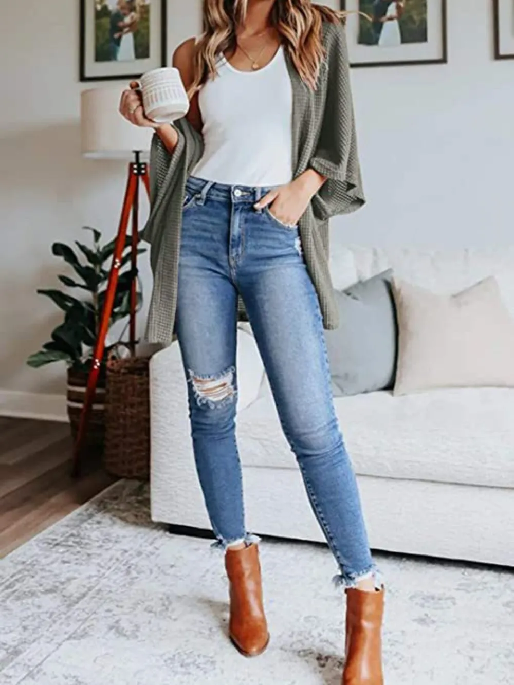 Full Size Open Front Waffle Knit Cardigan Plus Size, image 31