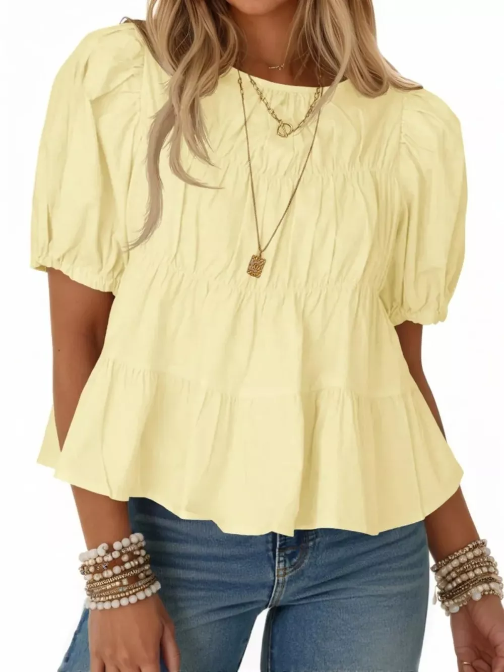 Ruched Tiered Puff Sleeve Blouse, image 11