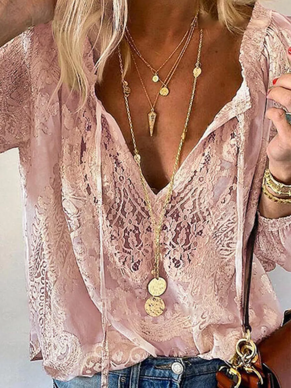 Lace Tie-Neck Blouse, image 10