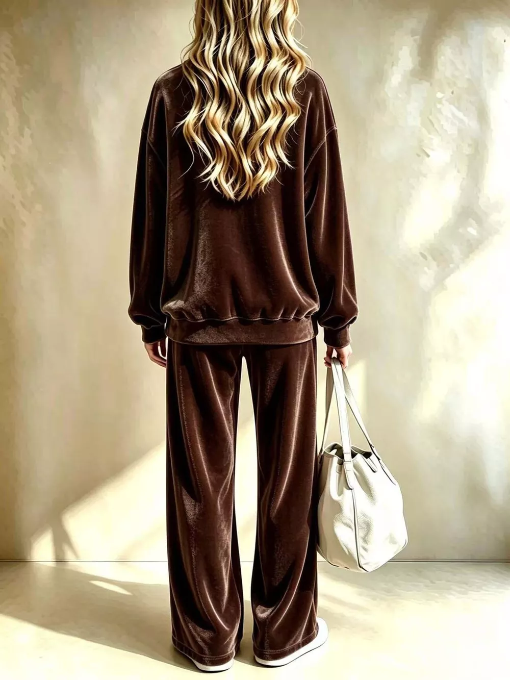 Full Size Dropped Shoulder Velvet Top and Wide Leg Pants Set Plus Size, image 10