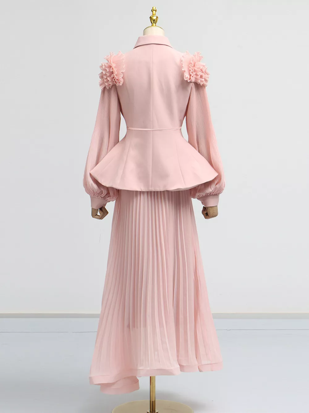 Frill Lapel Collar Top and Pleated Skirt Set, image 7