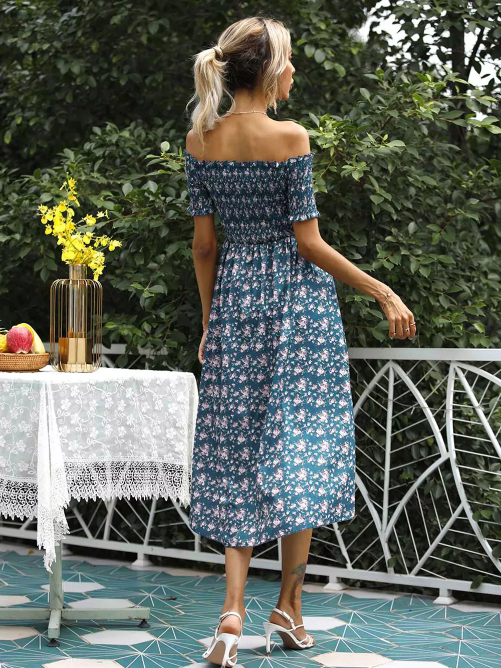 Off Shoulder Floral Slit Dress, image 3