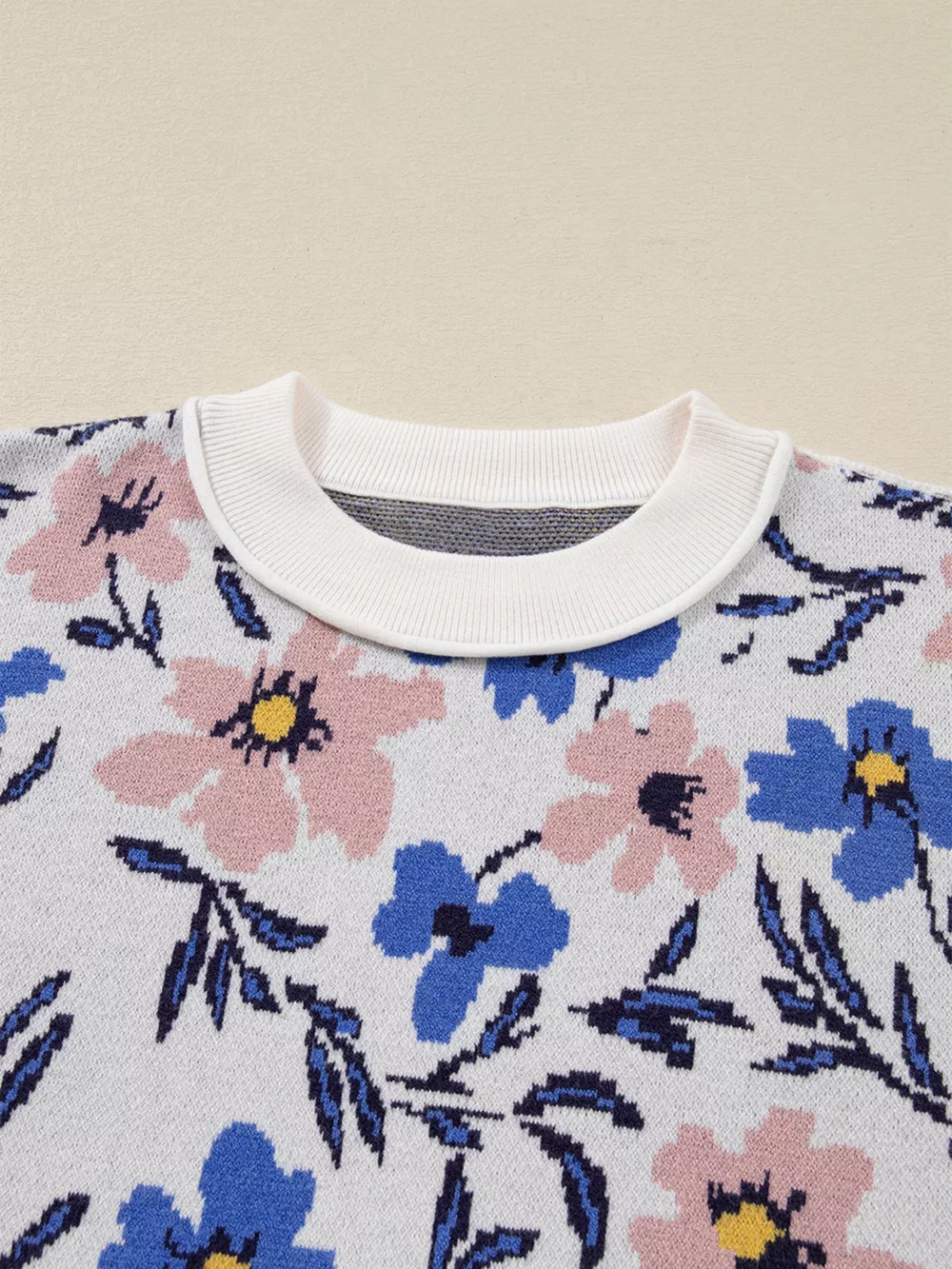 Floral Panel Colorblock Sleeve Patchwork Sweater, image 3
