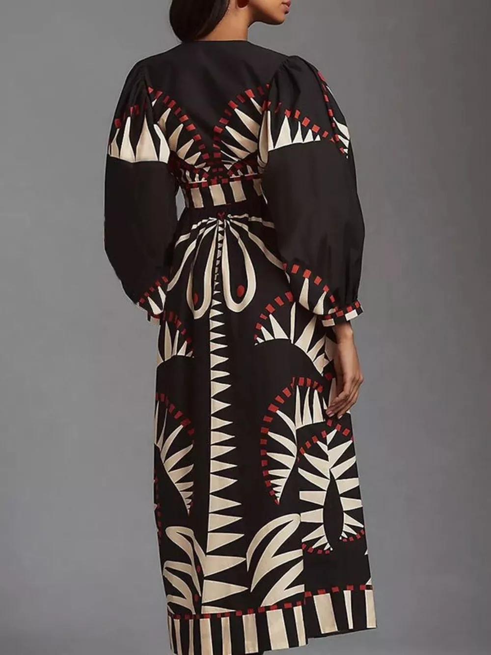 Full Size Geometric Long Sleeve Dress Plus Size, image 4