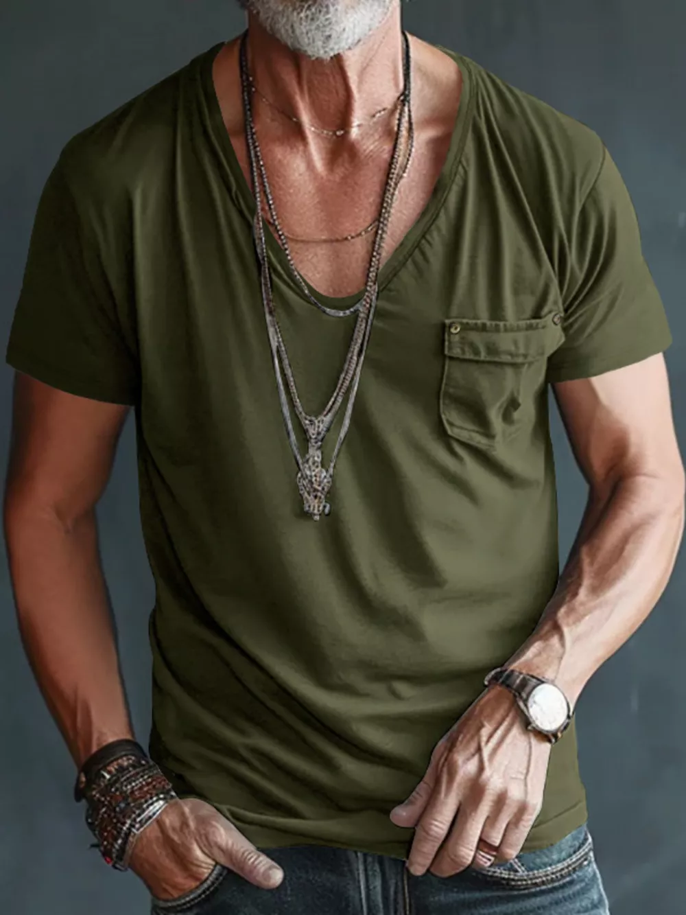 Men's Full Size V-Neck Pocket T-Shirt Plus Size, image 7