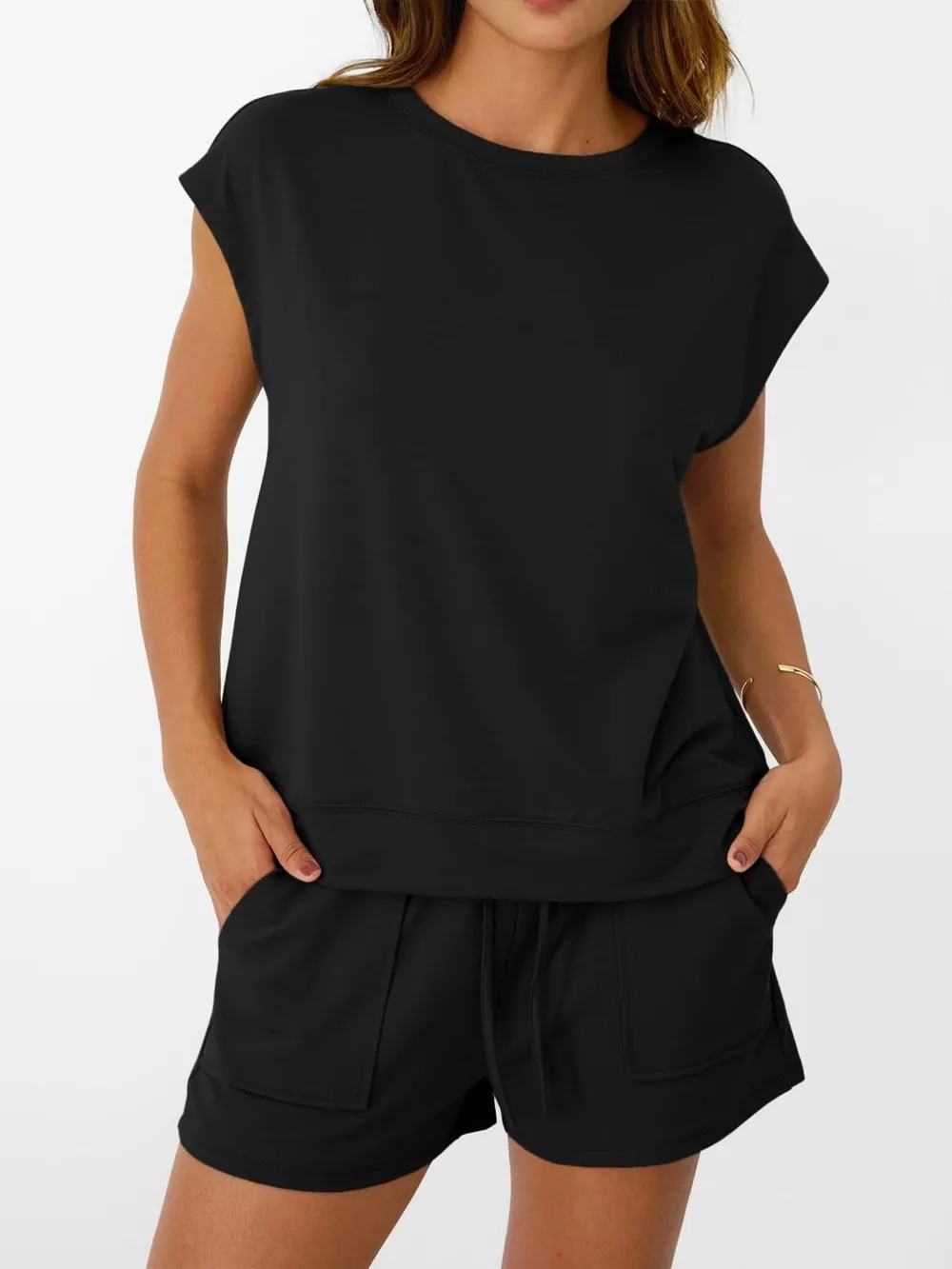 Round Neck Cap Sleeve Top and Shorts Set, image 8