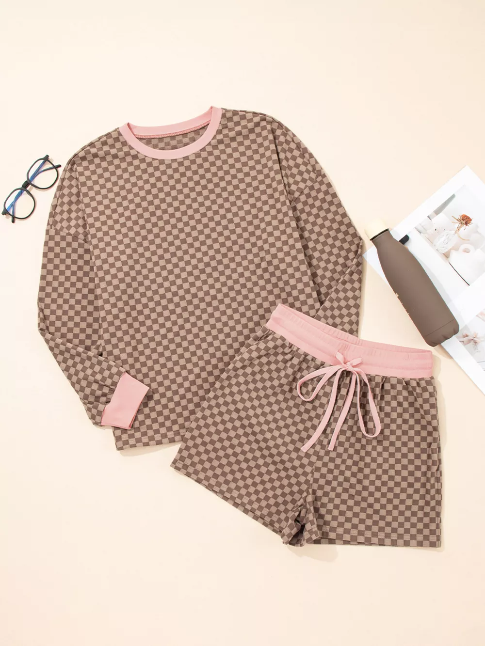 Checkerboard Long Sleeve Pullover and Shorts Set, image 17