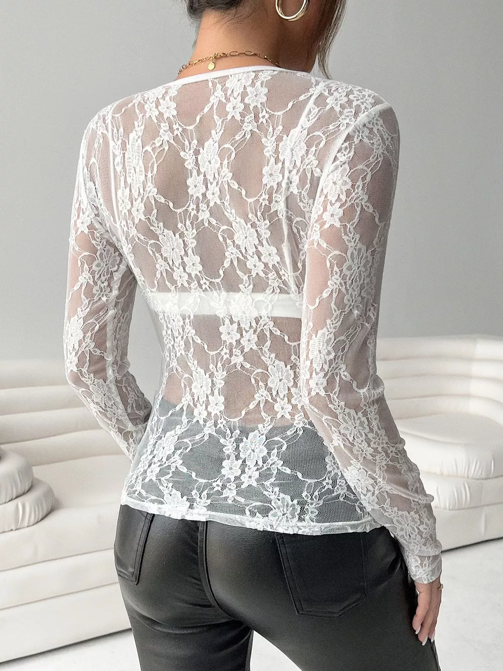 Elegant Floral Lace Long Sleeve Blouse, image 9