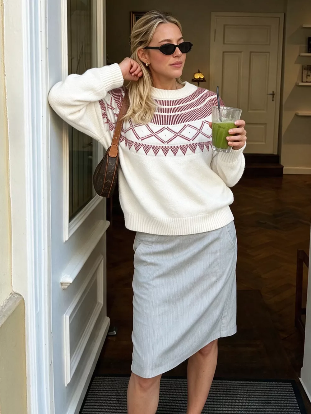 Geometric Crew Neck Knit Sweater, image 4