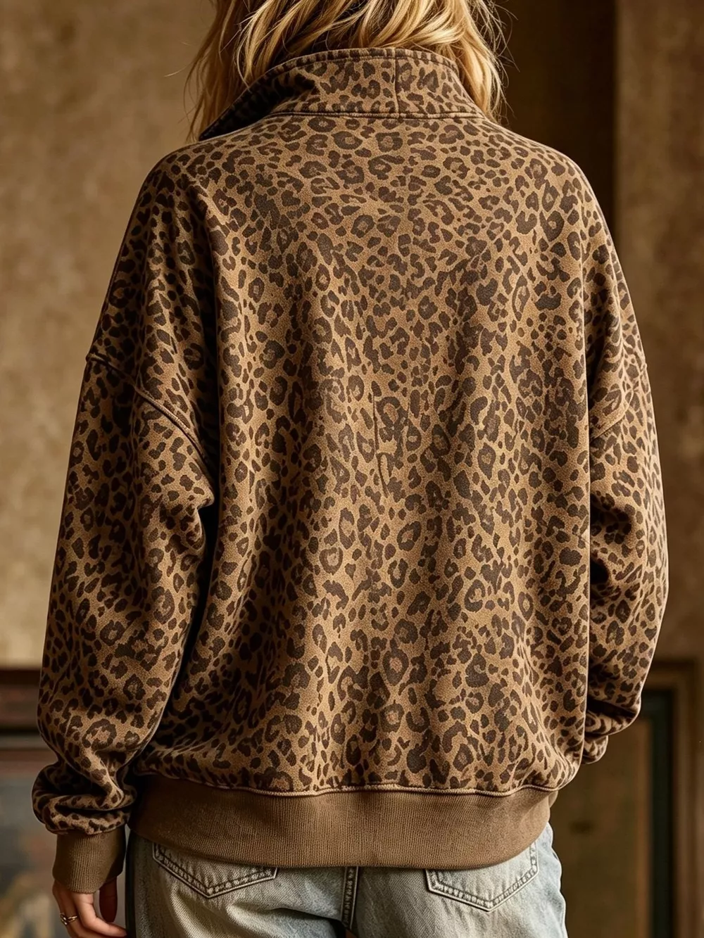 Leopard Half Zip Oversized Sweatshirt, image 4